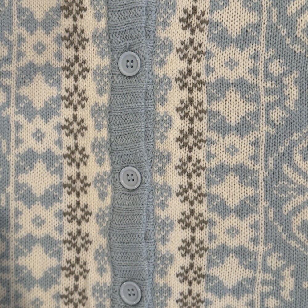 National Since 1952 Blue Fair Isle Cardigan Sweater Women’s Med. Button Front - Picture 7 of 10